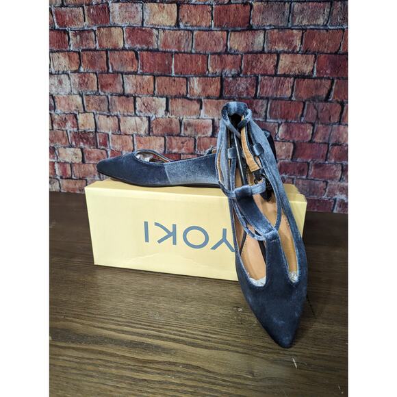 NWT YOKI Flats Velvet Lace Up Gray size 8 - Picture 3 of 5